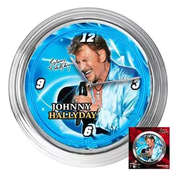 Джонни Холлидей [Q5572] - Неоновые настенные часы Johnny Hallyday синие (сцена) - 37x7 см