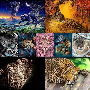 Джунгли Леопарды Личность DIY Полная Дрель Алмазная Декоративная Картина Full Round 20x30CM