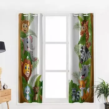 Джунгли Мультфильм Животное Слон Обезьяна Окна Шторы для Гостиной Детской Спальни Оконные Шторы Жалюзи Кухонные Шторы 135W x 60H(cm)