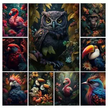 Джунгли Сова Фламинго Алмазная картина Новые поступления Diy Полный квадратный круглый дрель Стразы Вышивка Животное Птица Мозаика Наборы для вышивки крестом Настенный декор Square drill 30x40cm