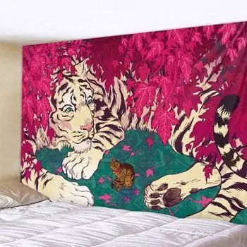 Джунгли Тигр иллюстрация ретро арт-деко гобелен в стиле бохо настенный хиппи колдовство психоделическое украшение дома 90x75cm