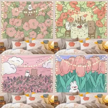 Джунгли Животное Вечеринка Мультфильм Медведь Кролик Подвесная Ткань Домашнее Настенное Украшение Гобелен Спальня Гостиная Гобелен 100x75cm