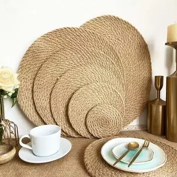 Джутовый коврик ручной работы, утолщенный, антибактериальный и влагостойкий, изоляционный коврик, реквизит для фотосъемки, круглый декоративный коврик из джута Round