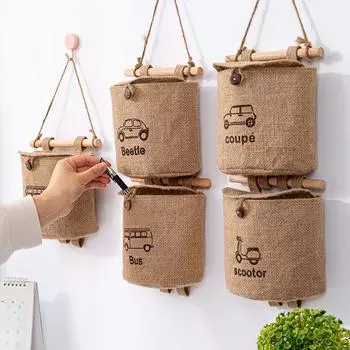 Джутовый настенный мешок для хранения, органайзер с крышкой, кухонные мелочи, водонепроницаемый карман для ключей, для украшения дома своими руками