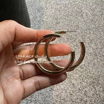 E104 Studio Lightly Mature Hip Hop Simple Bracelet Stud Earrings Small size gold pair