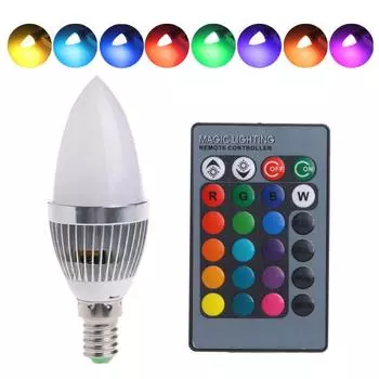 E14 3W RGB LED 15 цветов Меняющаяся свеча Лампа с дистанционным управлением AC85-265V E14