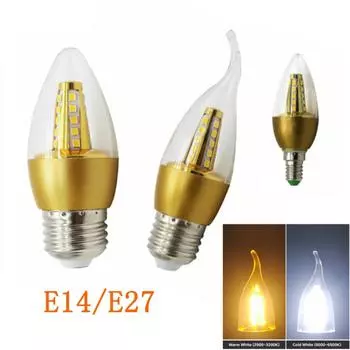 E14 E27 Светодиодная лампа-свеча с золотым корпусом 5 Вт, винтажная люстра, 220 В, энергосбережение