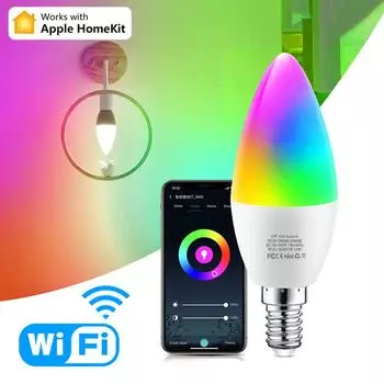 E14 лампы-свечи с управлением через приложение, умная лампа WIFI RGB, 220 В, светодиодная лампа с регулируемой яркостью, Wi-Fi, умная лампочка для дома, совместимая с Alexa Google Home
