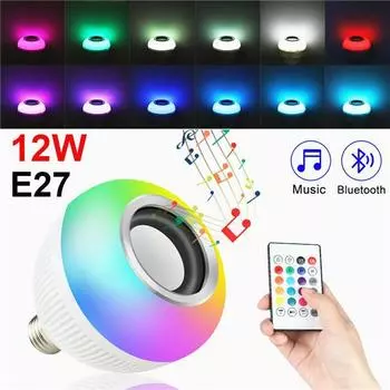 E27 Беспроводная Bluetooth-светодиодная лампа-динамик RGB 12 Вт Музыкальная лампа с дистанционным управлением