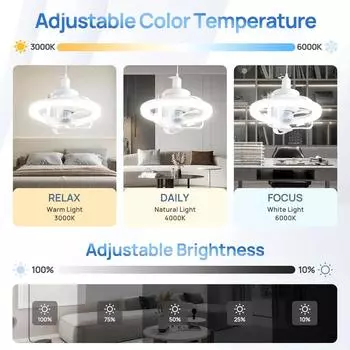 E27 Ceiling Fan With LED Light And Remote Control 360° Rotating Chandelier Lamp RGB 3 Speed Silent For Room Kitchen Lighting