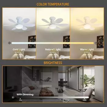 E27 Ceiling Fan With LED Light And Remote Control 3 Colors Dimmable 3 Speed Silent Socket Fan For Living Room Bedroom 85-265V 85-265V