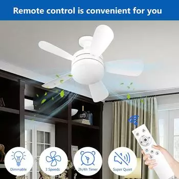E27 Цоколь вентилятора Светодиодная лампа с регулируемой яркостью Вентилятор с пультом дистанционного управления 3 регулируемые скорости вентилятора Съемный небольшой потолочный вентилятор с подсветкой