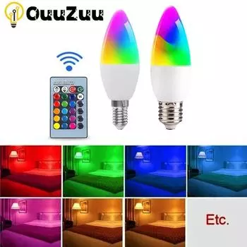 E27/E14 светодиодная лампа-свеча, красочная комнатная лампа RGB с контроллером освещения, лампа с регулируемой яркостью для дома