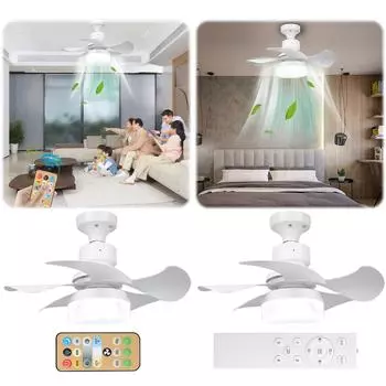 E27/E26 Quiet Ceiling Fan Light 3 Colors Dimmable Modern Flush Mount Ceiling Fan With Remote Control 3 Speeds Ceiling Fan Lamp