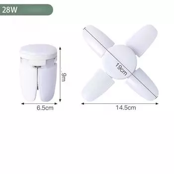 E27 Foldable Fan Shape 28W LED Bulb Lamp 220V 85-265V LED Light Bulbs for Home Ceiling Lamp Warehouse Garage White Light 6500K