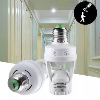 E27 PIR Motion Sensor Converter 100-240V Timer Motion Detector Base Lamp Holder With Light Control Smart Switch Bulb Socket