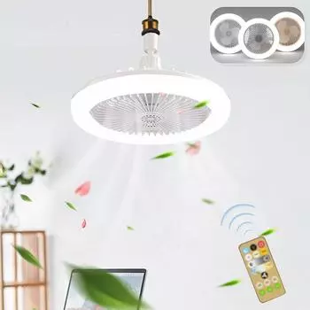 E27 Потолочный светодиодный вентилятор Потолочный светильник с вентилятором Электрический вентилятор с дистанционным управлением для декора спальни гостиной жёлтый