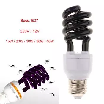 E27 Спиральная лампа для уничтожения насекомых 15 Вт 20 Вт 30 Вт 36 Вт 40 Вт Ловушка для комаров U-образная УФ-светодиодная лампа 220 В 12 В
