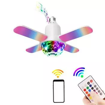 E27 светодиодная четырехлепестковая музыкальная цветная лампа Bluetooth Sound Control 24W складная лампа потолочный светильник с пультом дистанционного управления