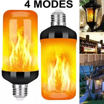 E27 Светодиодный фонарик Огонь Лампа с эффектом пламени Лампочка Мерцающая лампочка-эмуляция 4 Модель E27 чёрный