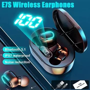 E7S TWS Bluetooth-наушники Стерео настоящие беспроводные наушники с громкой связью Спортивная гарнитура Светодиодный дисплей Наушники с шумоподавлением и микрофоном чёрный