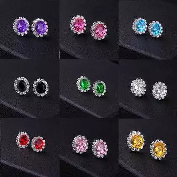 E856 Корейские серьги с овальными стразами, разноцветными вспышками и бриллиантами из циркона