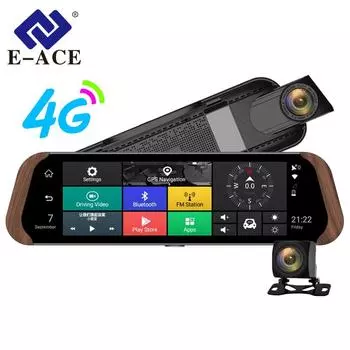 E-ACE 10-дюймовый Android Dash Cam 4G WIFI GPS Автомобильный видеорегистратор Stream Зеркало заднего вида Камера Drive Recorder Двойной объектив Ночное видение No TF Card