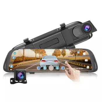 E-ACE 10-дюймовый автомобильный видеорегистратор, автоматическая камера, зеркало заднего вида, сенсорный видеорегистратор, видеорегистратор с HD-камерой заднего вида 1080P