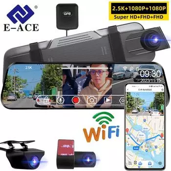 E-ACE 3 имеет разделенный экран, камеру заднего вида 2.5k/1080P, GPS, WIFI, фронтальную камеру, 9,66 дюйма, а также функцию ночного видения и функцию обратного изображения. No TF Card