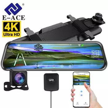 E-ACE 4K разрешение автомобильное зеркало заднего вида записывающая камера DVR видеорегистратор с 10-дюймовым экраном супер ночной вид No TF Card