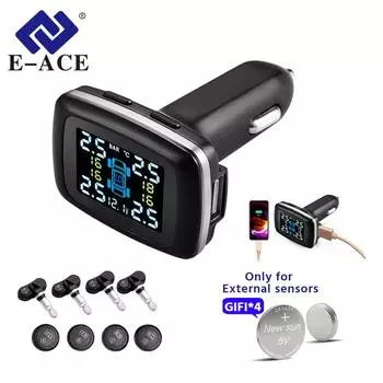 E-ACE Автомобильная TPMS Система контроля давления в шинах Датчики Зарядная головка для шин автомобиля USB-порт Автоматическая охранная сигнализация Мониторинг K06-external Sensors