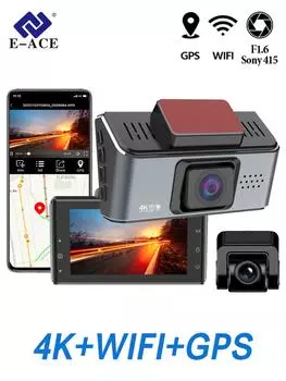 E-ACE Dash Cam Mini 3,0 дюйма 2160P 1080P 4K 170° ночного видения G-сенсор Wi-Fi Встроенный GPS с двумя объективами ночного видения Автомобильный видеорегистратор Задняя камера Видеорегистратор