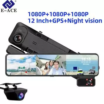 E-ACE Dashcam Автомобильный видеорегистратор 11,26 дюйма HD 1080P 24H Монитор парковки 3 в 1 Камеры GPS WIFI Запись ночного видения Черный ящик Камера заднего вида Buck Line