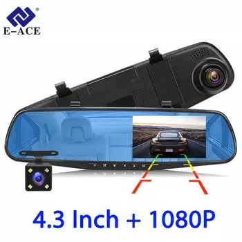 E-ACE Dvr Dash Camera Автомобильный видеорегистратор Зеркало FHD 1080P 4,3-дюймовый двойной объектив с камерой заднего вида Автоматический видеорегистратор No TF Card