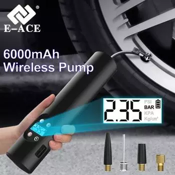 E-ACE шинный надувной насос, цифровой ручной автомобильный шинный насос, 12 В, 150 фунтов на квадратный дюйм, перезаряжаемый воздушный насос, емкость 6000 мАч M06L чёрный