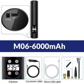 E-ACE шинный надувной насос, цифровой ручной автомобильный шинный насос, 12 В, 150 фунтов на квадратный дюйм, перезаряжаемый воздушный насос, емкость 6000 мАч M06L чёрный