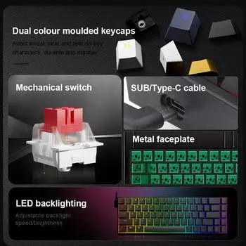 E-YOOSO Z686 RGB USB 60% Мини Тонкая Механическая Игровая Проводная Клавиатура Красный Переключатель 68 Клавиш Русский Бразильский Португальский Для Вычислений Red axis