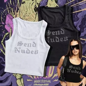 Each Person Has a Fashion American Retro All-Match Letters Hot Drilling Silm Short Sexy Sexy Summer Vest Sexy White L