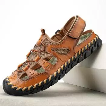EAEOVCNIVintage Style Mens Sandals Classic Roman Mesh Shoes Comfortable Casual Summer Shoes Outdoor Beach Sandals Male Wading Aq 38 чёрный