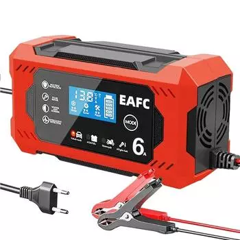 EAFC 12 В автомобильное зарядное устройство 6 А полное интеллектуальное зарядное устройство импульсный ремонт ЖК-дисплей быстрая зарядка автомобиль мотоцикл AGM гель влажный красный