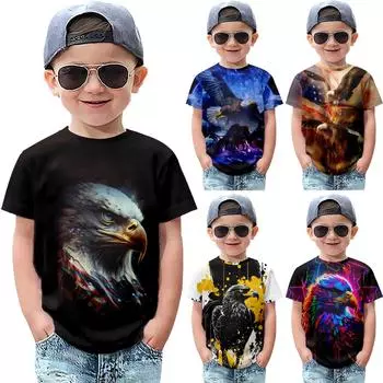 Eagle Kids Летняя футболка с круглым вырезом Подростковая мужская уличная одежда 70 чёрный