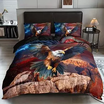 Eagle Pattern 3D Digital Printing Quilt Set Three-Piece Bedding Kit EU single 135*200