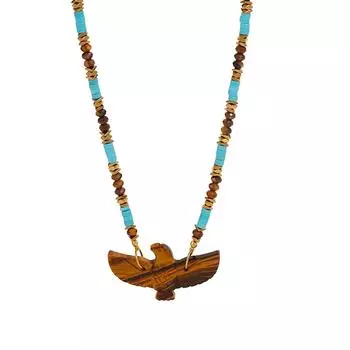 Eagle Pendant Necklace with Natural Stone Handmade Beaded Jewelry Suitable for Parties and Fashionable Gatherings C