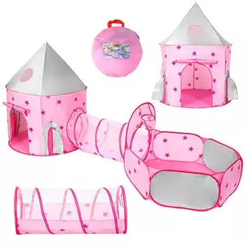 EagleStone Ball Pool Indoor Ball Tunnel Детская палатка Игрушка Детская секретная база Игровое оборудование для помещений Детский домик Набор с сеткой Дышащий Складной розовый