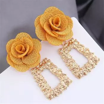 Ear Accessories Simple Design Trendy Earrings flower Drop Earring Diamond Rhinestone Stud Alloy жёлтый