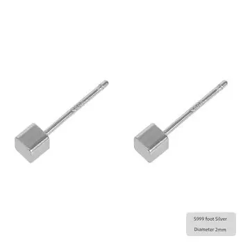 Ear-Caring 999 Sterling Silver Stud Earrings Accessible Luxury Fancy Temperamental Minority Unique Earrings Gold Autumn/Winter Earrings Women s Square [2mm] Silver * Small square earrings