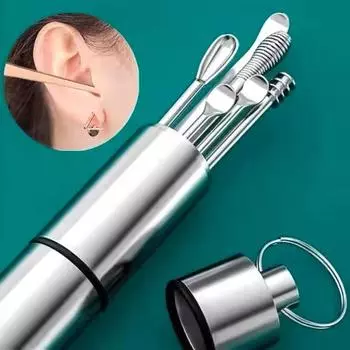 Набор для чистки ушей Earpick Удаляющий ушную серу Ear Spoon Curette Ушная чистка Spiral Earpick Easy EarWax Removal Ear Cleaner Kit Gadget серебряный