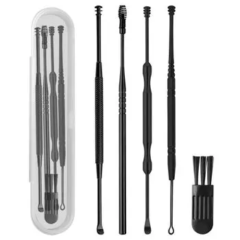 Ear cleaning of Metal screw spoon coil special special case ear household use [Set 4] type, type, type, brush, included, washable, clean, cleaning,