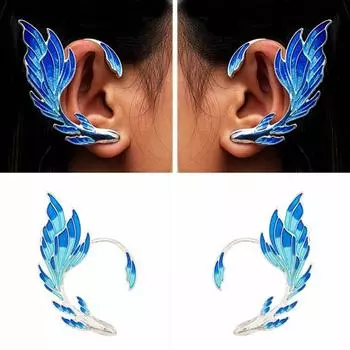 Манжеты для ушей Роскошные синие окрашенные капающие масла поделки без пирсинга Модные крылья феи в форме крыльев Right