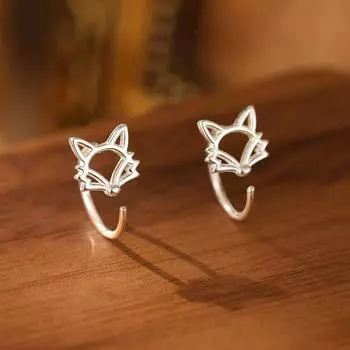Ear Hook Sleep-Free Stud Earrings Sterling Silver S999 Light Luxury High-Grade Elegant Women s Cute Fox Silver Jewelry Silver [S999 Silver]]